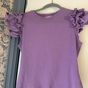 Anthropologie Purple Ruffle Sleeve Tank Top